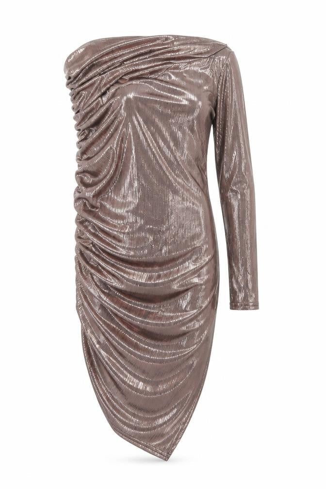 PRETTYLITTLETHING Womens Pink Polyester Bodycon Size 6 One Shoulder Pullover - Metallic