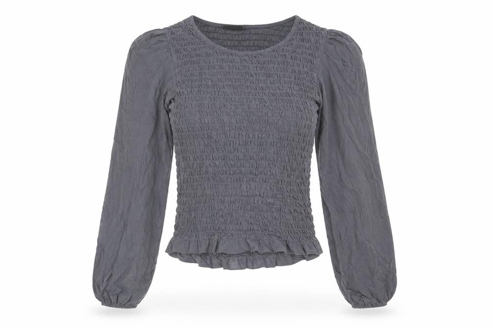 Precis Womens Grey 100% Cotton Basic Blouse Size S Round Neck