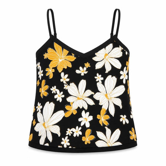 F&F Womens Black Floral Polyester Camisole Tank Size 10 V-Neck