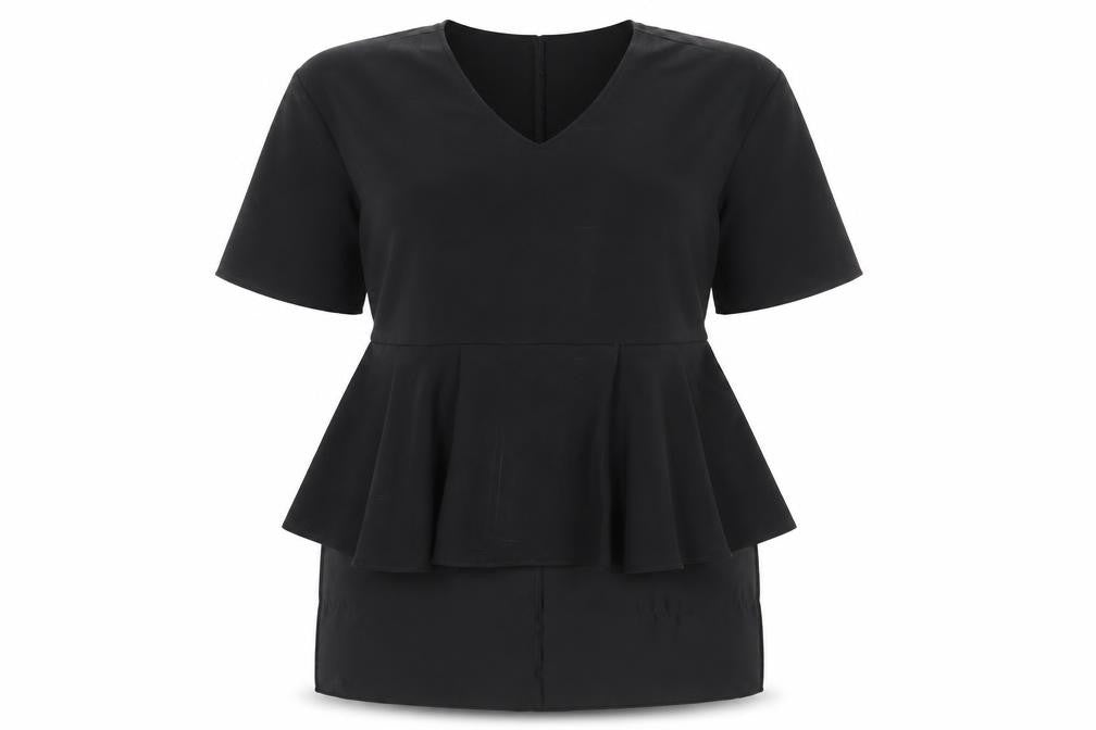 H&M Womens Black Polyester Tunic Blouse Size 14 V-Neck - Hi Lo Hem