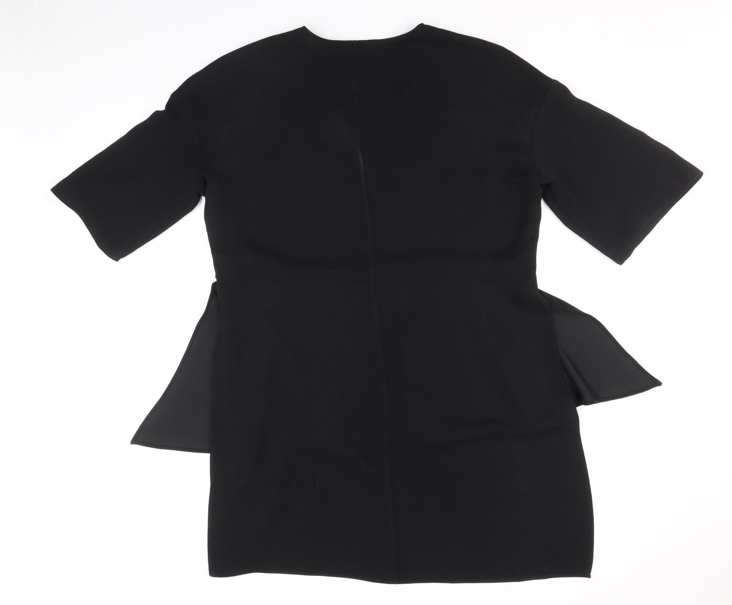 H&M Womens Black Polyester Tunic Blouse Size 14 V-Neck - Hi Lo Hem