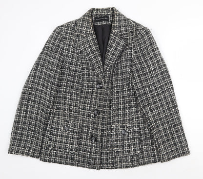 Wardrobe Womens Black Plaid Jacket Blazer Size 14 Button