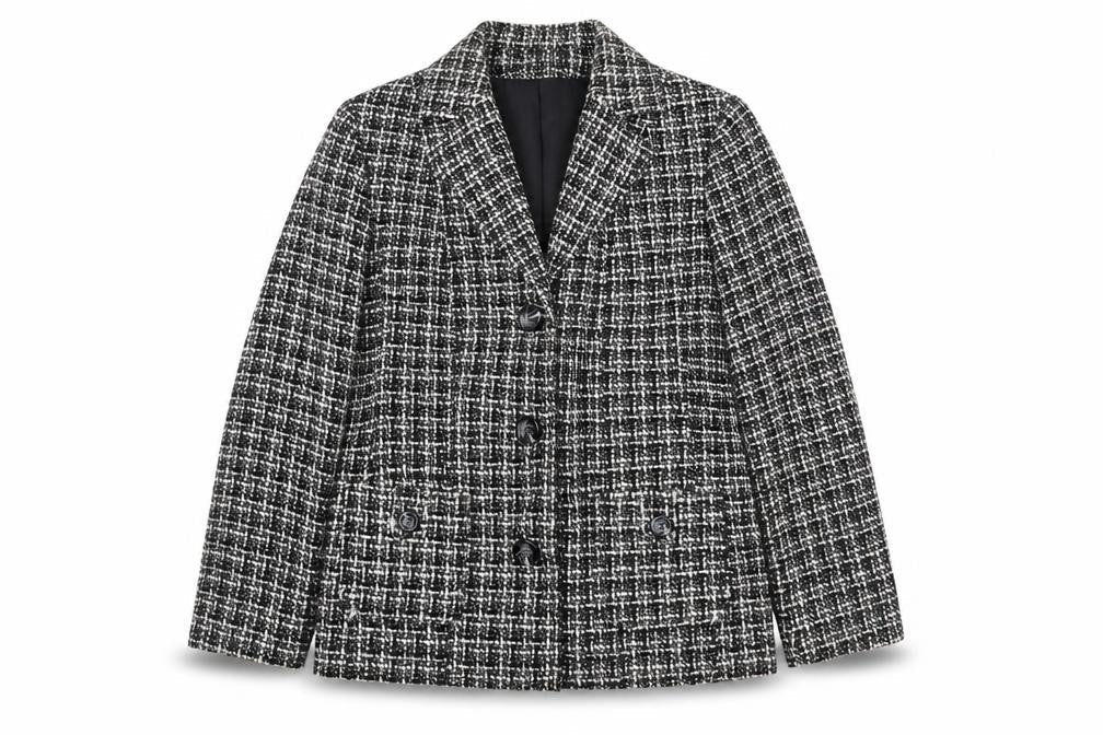 Wardrobe Womens Black Plaid Jacket Blazer Size 14 Button