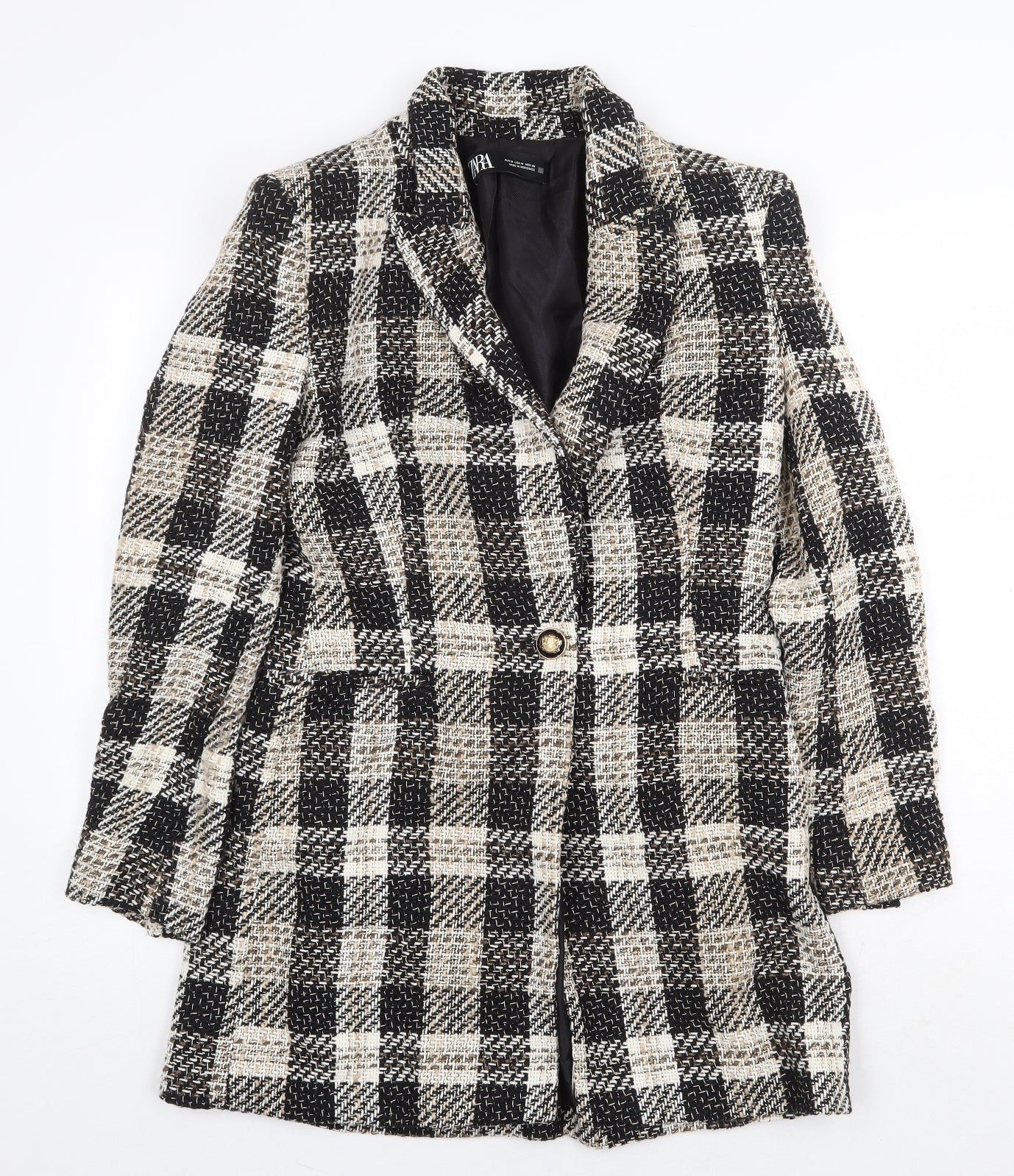 Zara Womens Beige Plaid Jacket Blazer Size M Button