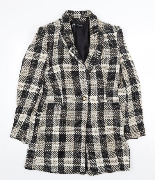 Zara Womens Beige Plaid Jacket Blazer Size M Button