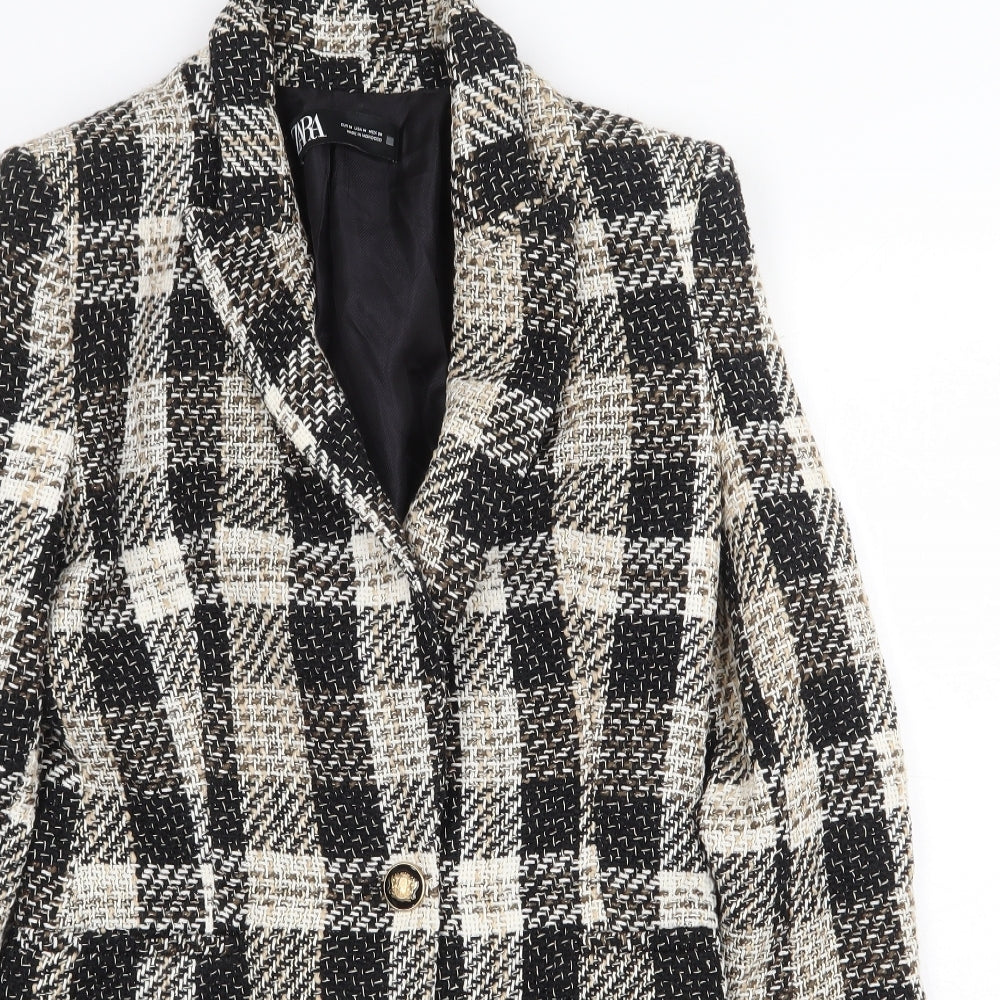 Zara Womens Beige Plaid Jacket Blazer Size M Button