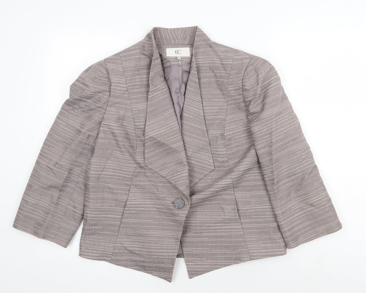 Country Casuals Womens Grey Striped Jacket Blazer Size 16 Button