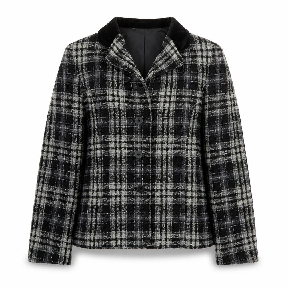 Marks & Spencer Womens Black Plaid Jacket Size 12 Button