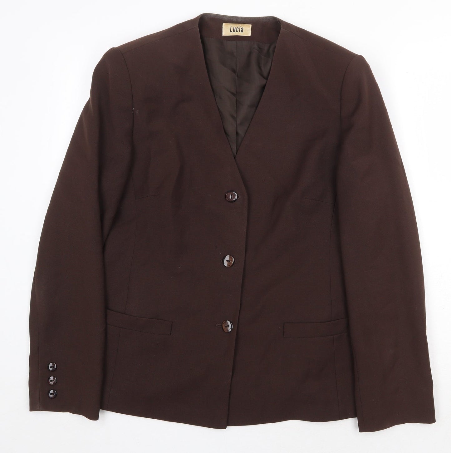 LUCIA Womens Brown Jacket Blazer Size 14 Button