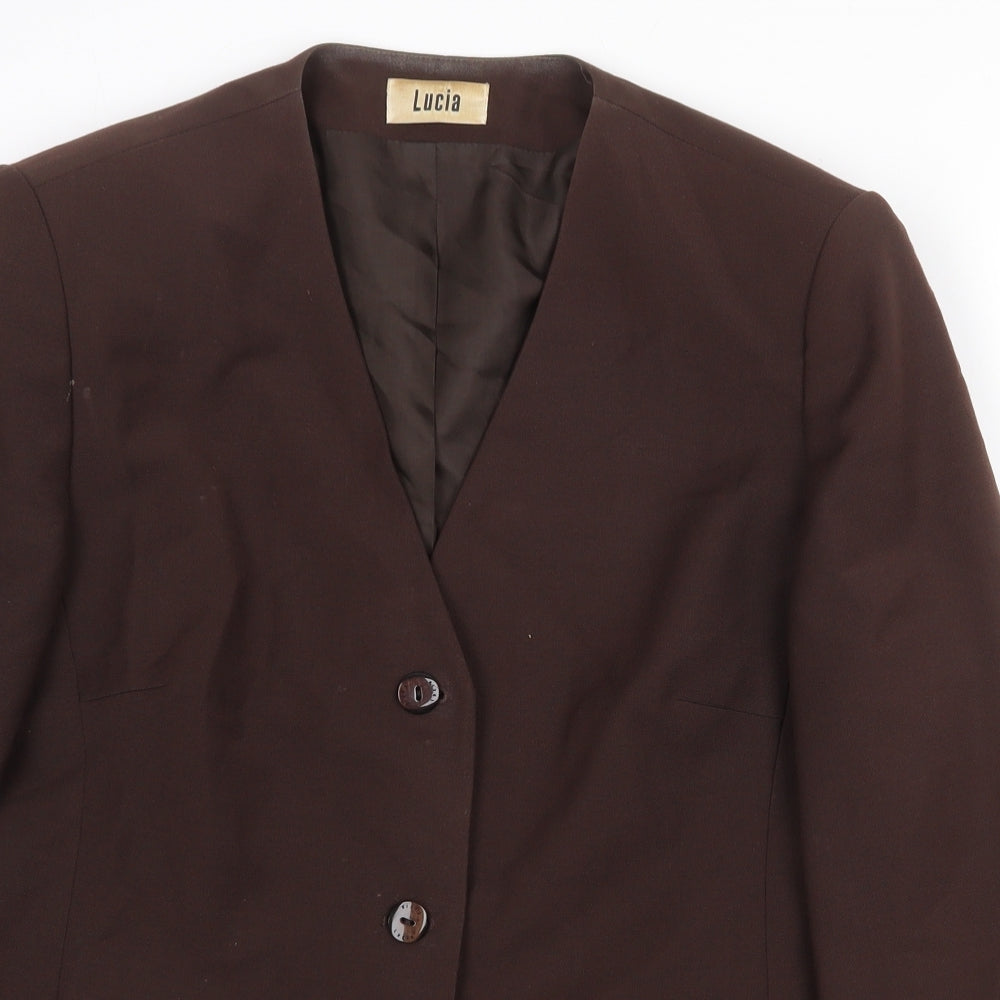 LUCIA Womens Brown Jacket Blazer Size 14 Button