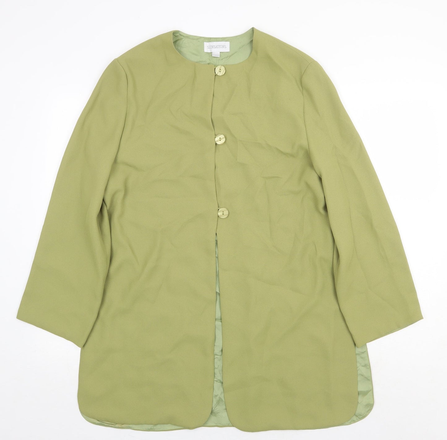 Sensations Womens Green Overcoat Coat Size L Button