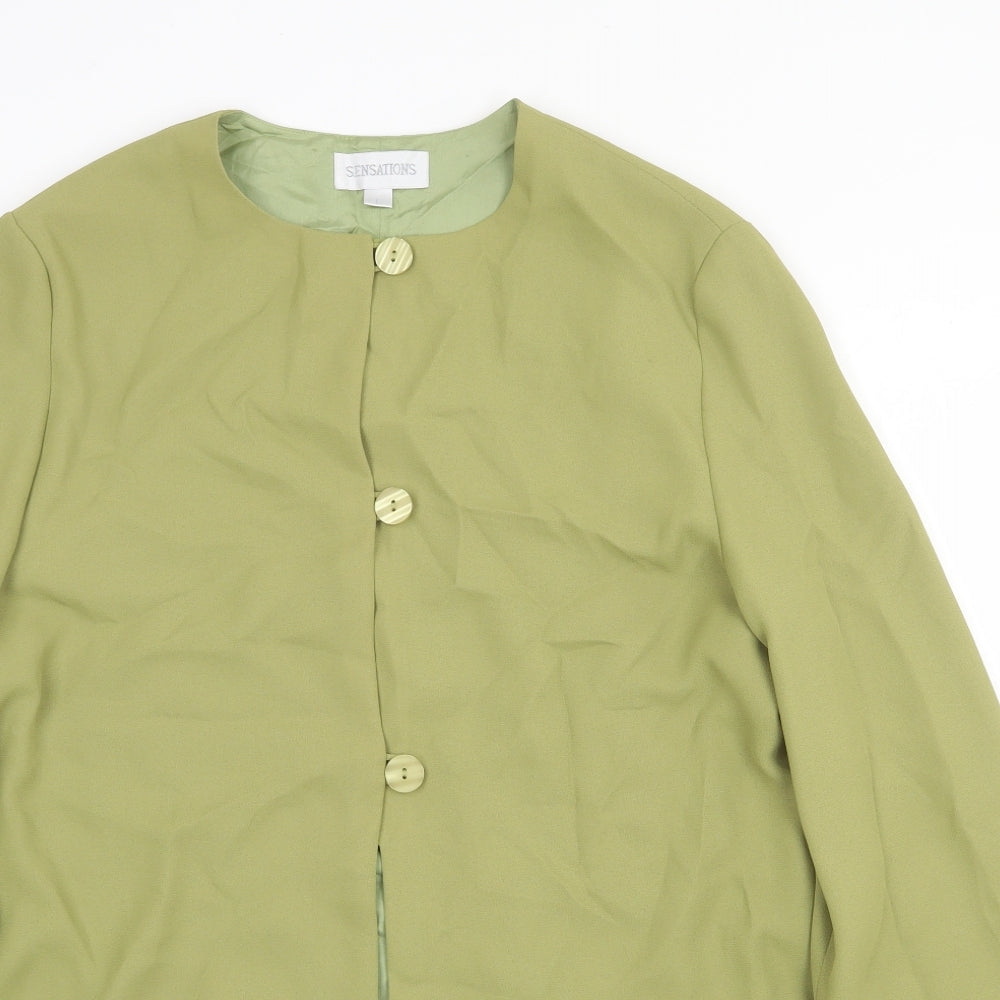 Sensations Womens Green Overcoat Coat Size L Button
