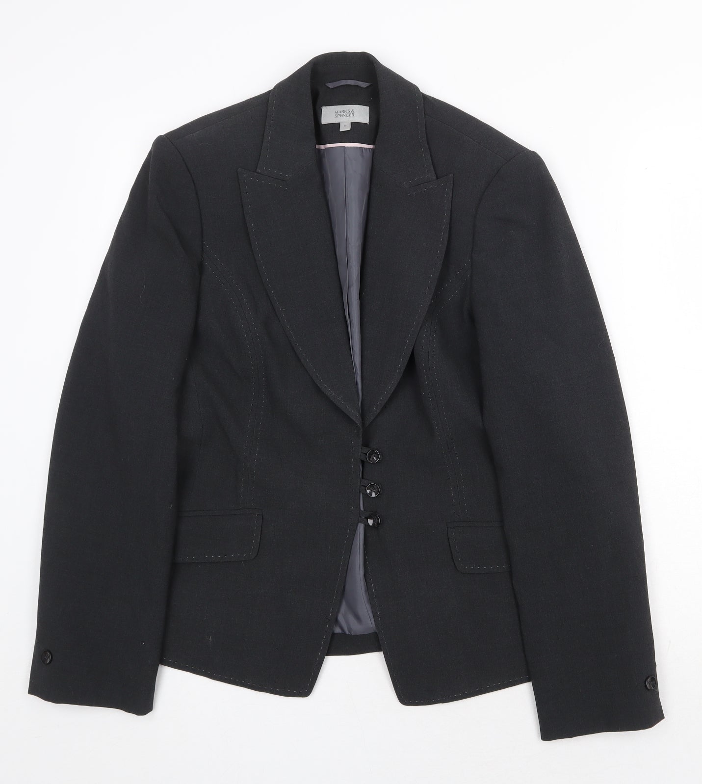 Marks and Spencer Womens Grey Polyester Jacket Blazer Size 14 Button
