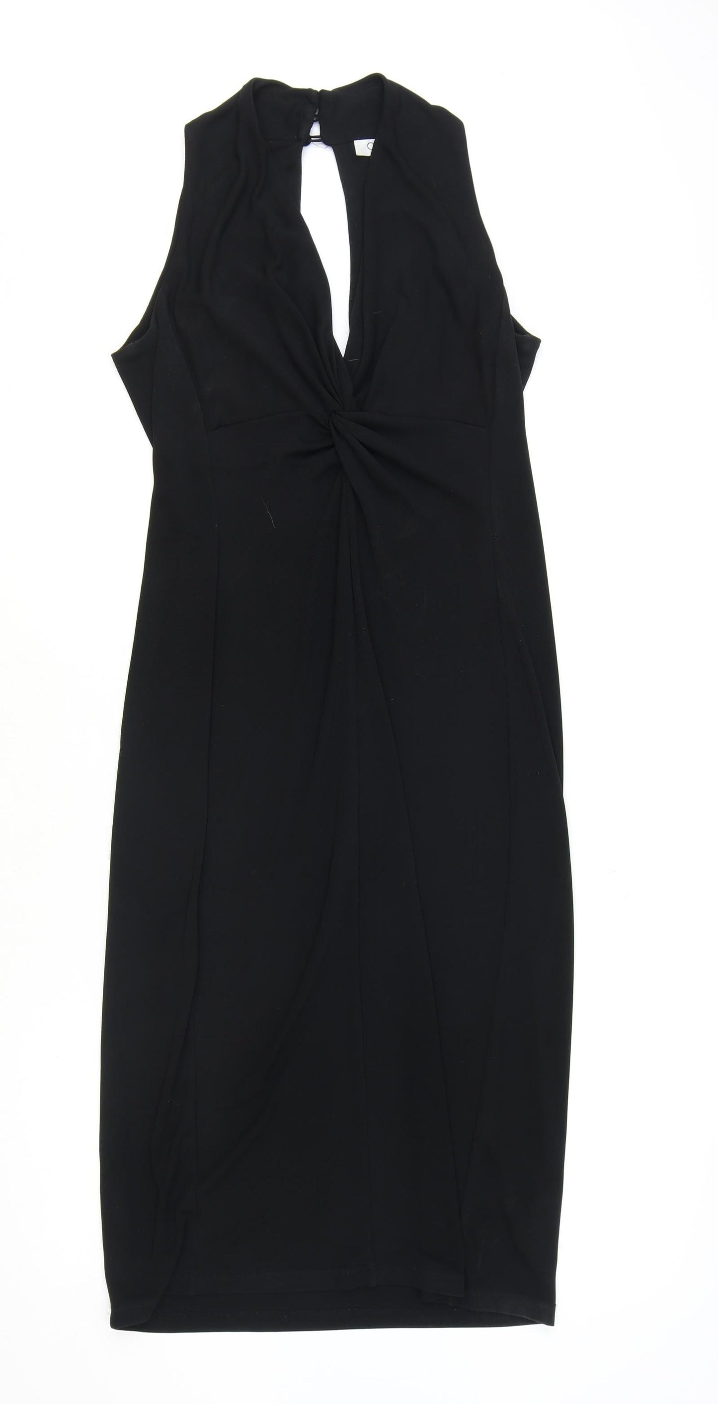 One Womens Black Polyester Bodycon Size 12 V-Neck Button - Knot Front