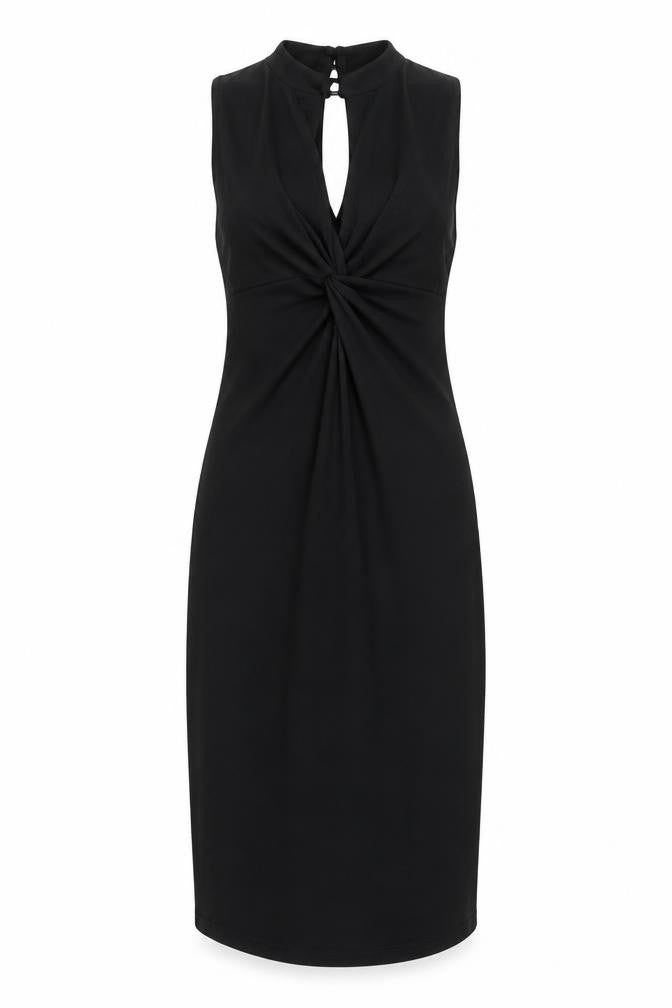 One Womens Black Polyester Bodycon Size 12 V-Neck Button - Knot Front