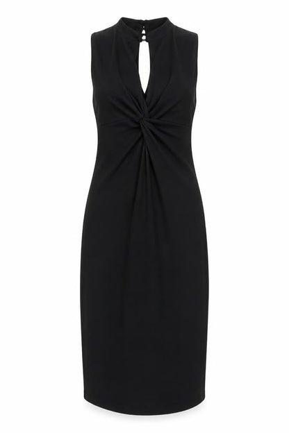 One Womens Black Polyester Bodycon Size 12 V-Neck Button - Knot Front