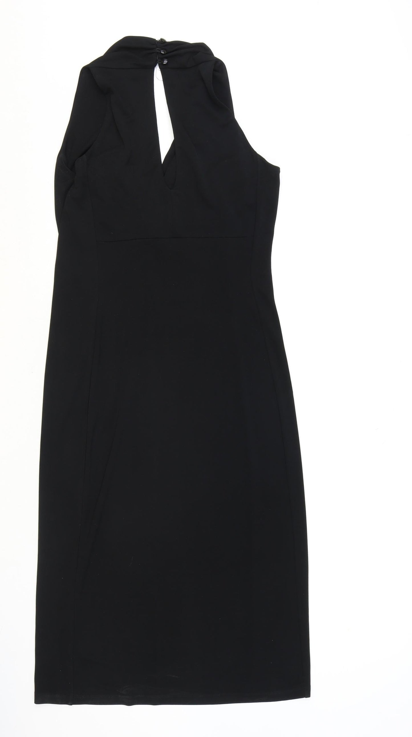 One Womens Black Polyester Bodycon Size 12 V-Neck Button - Knot Front
