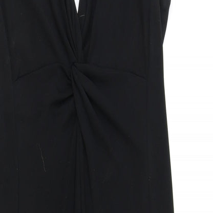 One Womens Black Polyester Bodycon Size 12 V-Neck Button - Knot Front