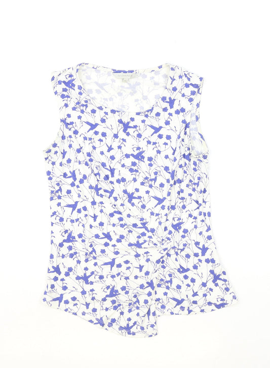 RJR.John Rocha Womens Ivory Floral Viscose Basic Tank Size 10 Scoop Neck - Bird Print, Ruched