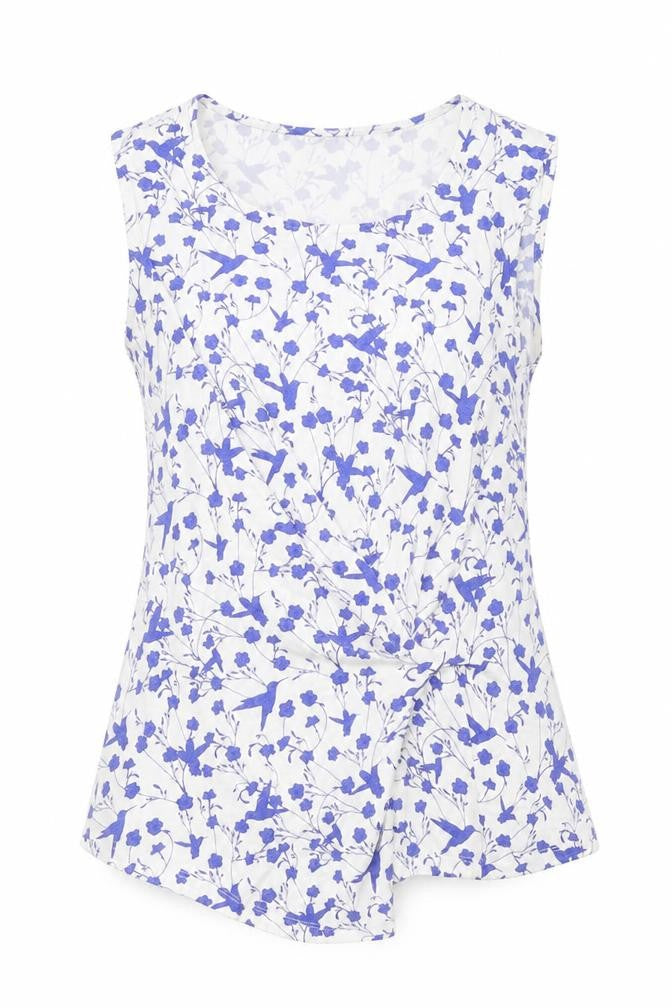 RJR.John Rocha Womens Ivory Floral Viscose Basic Tank Size 10 Scoop Neck - Bird Print, Ruched