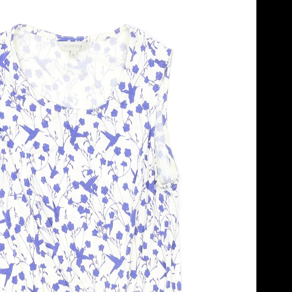 RJR.John Rocha Womens Ivory Floral Viscose Basic Tank Size 10 Scoop Neck - Bird Print, Ruched