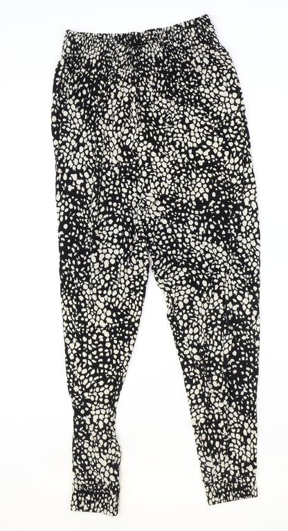 H&M Womens Black Geometric Viscose Harem Trousers Size S Regular