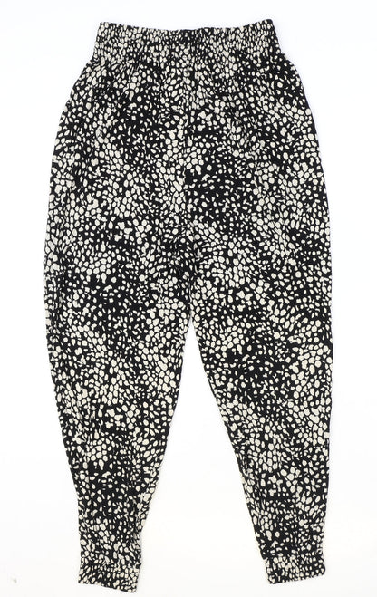 H&M Womens Black Geometric Viscose Harem Trousers Size S Regular
