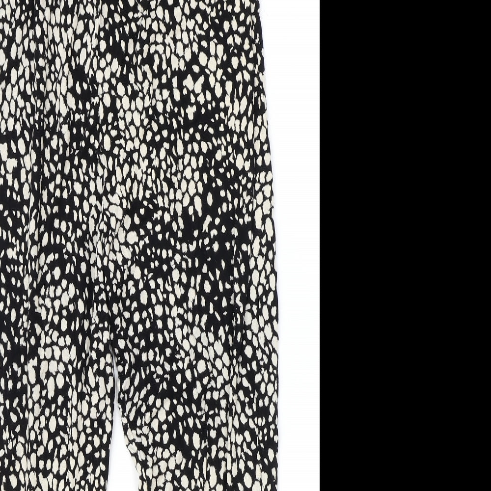 H&M Womens Black Geometric Viscose Harem Trousers Size S Regular