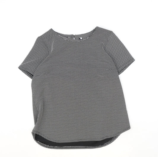 K&D Womens Black Geometric Polyester Basic T-Shirt Size 16 Boat Neck