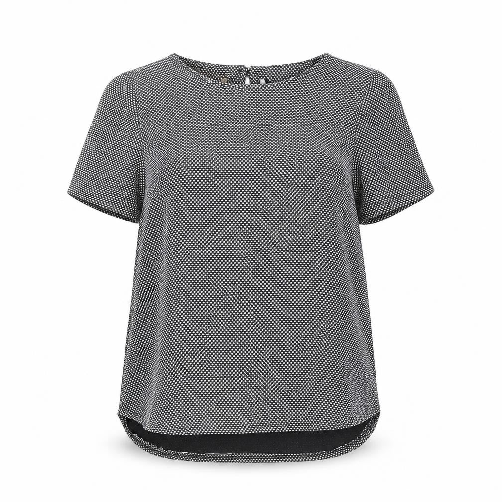 K&D Womens Black Geometric Polyester Basic T-Shirt Size 16 Boat Neck