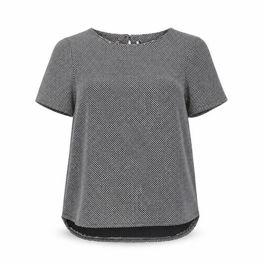 K&D Womens Black Geometric Polyester Basic T-Shirt Size 16 Boat Neck