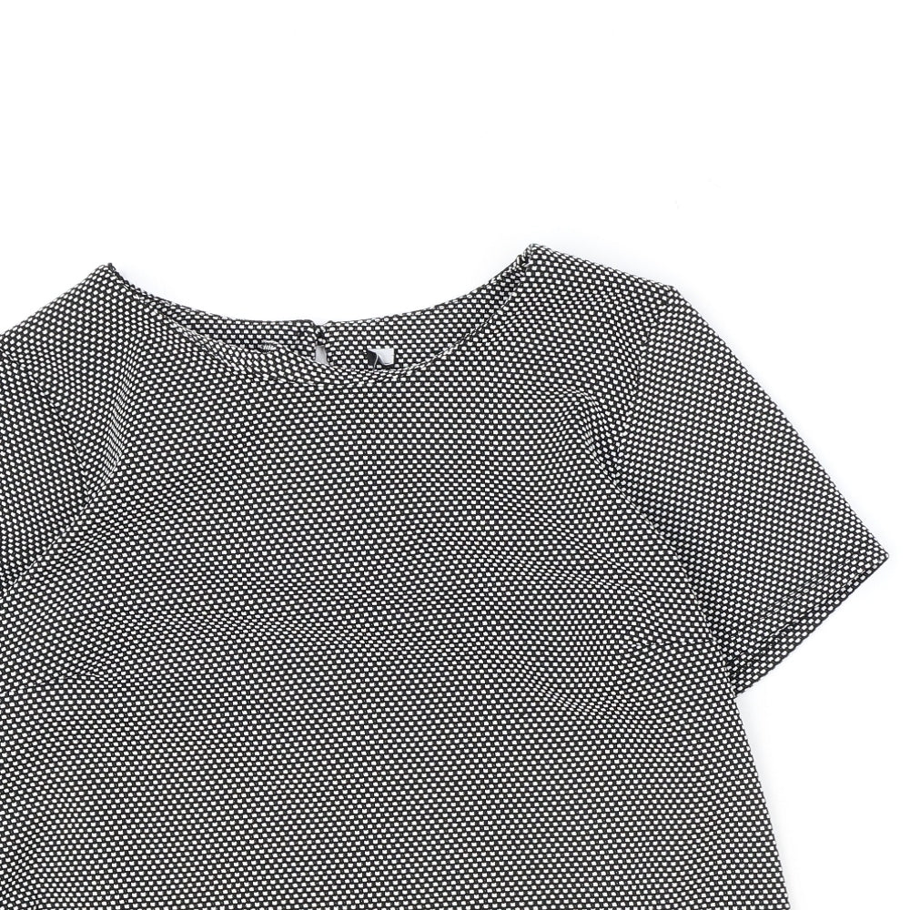 K&D Womens Black Geometric Polyester Basic T-Shirt Size 16 Boat Neck