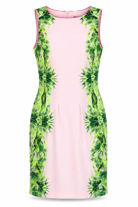 Coast Womens Pink Floral Cotton Pencil Dress Size 8 Boat Neck Zip
