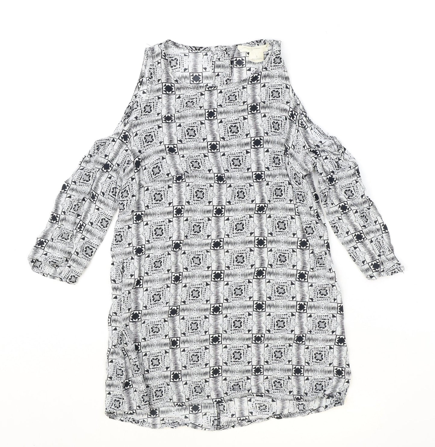 Staring at Stars Womens Black Geometric Viscose Basic Blouse Size S Scoop Neck - Cold Shoulder