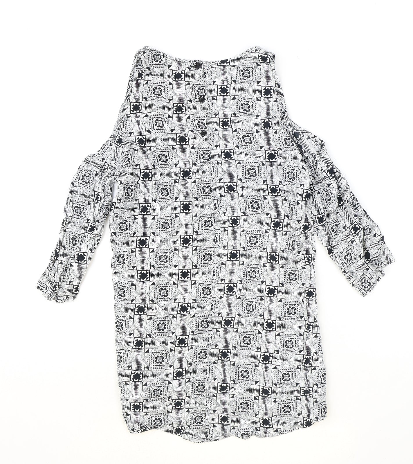 Staring at Stars Womens Black Geometric Viscose Basic Blouse Size S Scoop Neck - Cold Shoulder