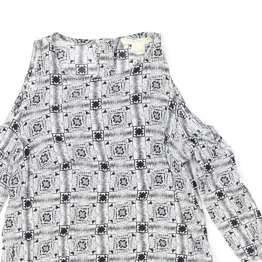 Staring at Stars Womens Black Geometric Viscose Basic Blouse Size S Scoop Neck - Cold Shoulder