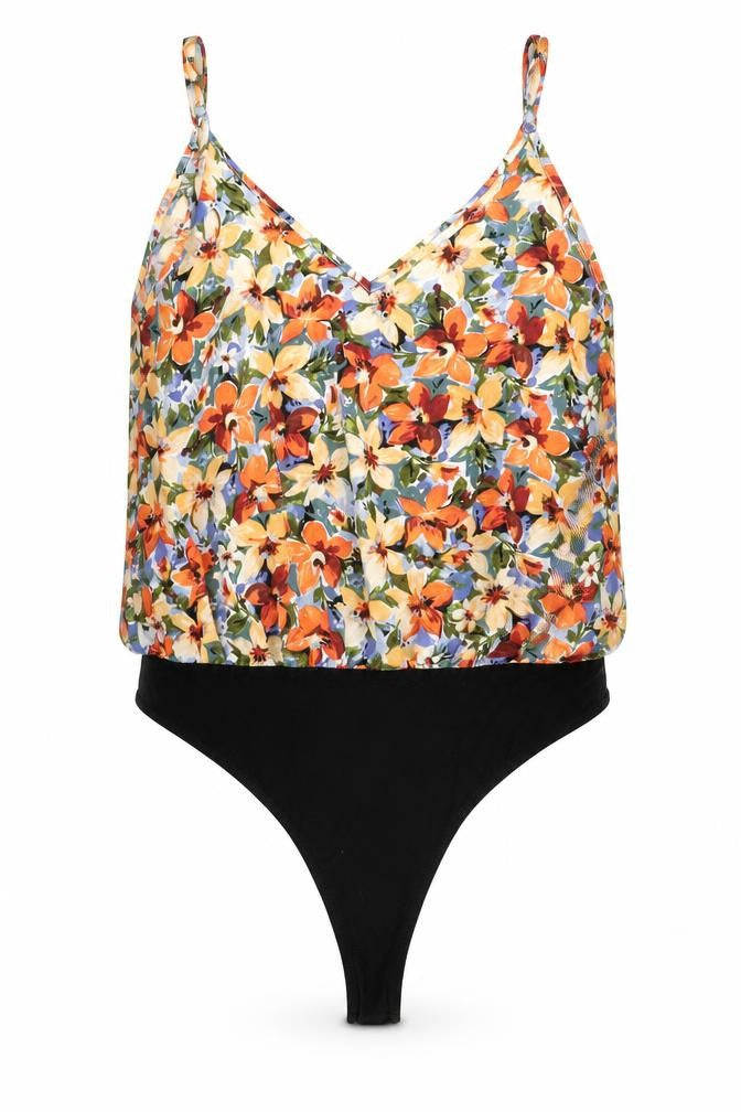 SheIn Womens Multicoloured Floral Polyester Bodysuit One-Piece Size L Snap