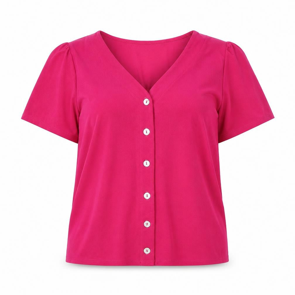 Green Envelope Womens Pink Polyester Basic Blouse Size S V-Neck