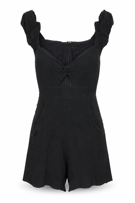 BCBGMAXAZRIA Womens Black Polyester Playsuit One-Piece Size S Zip - Cut Out Detail