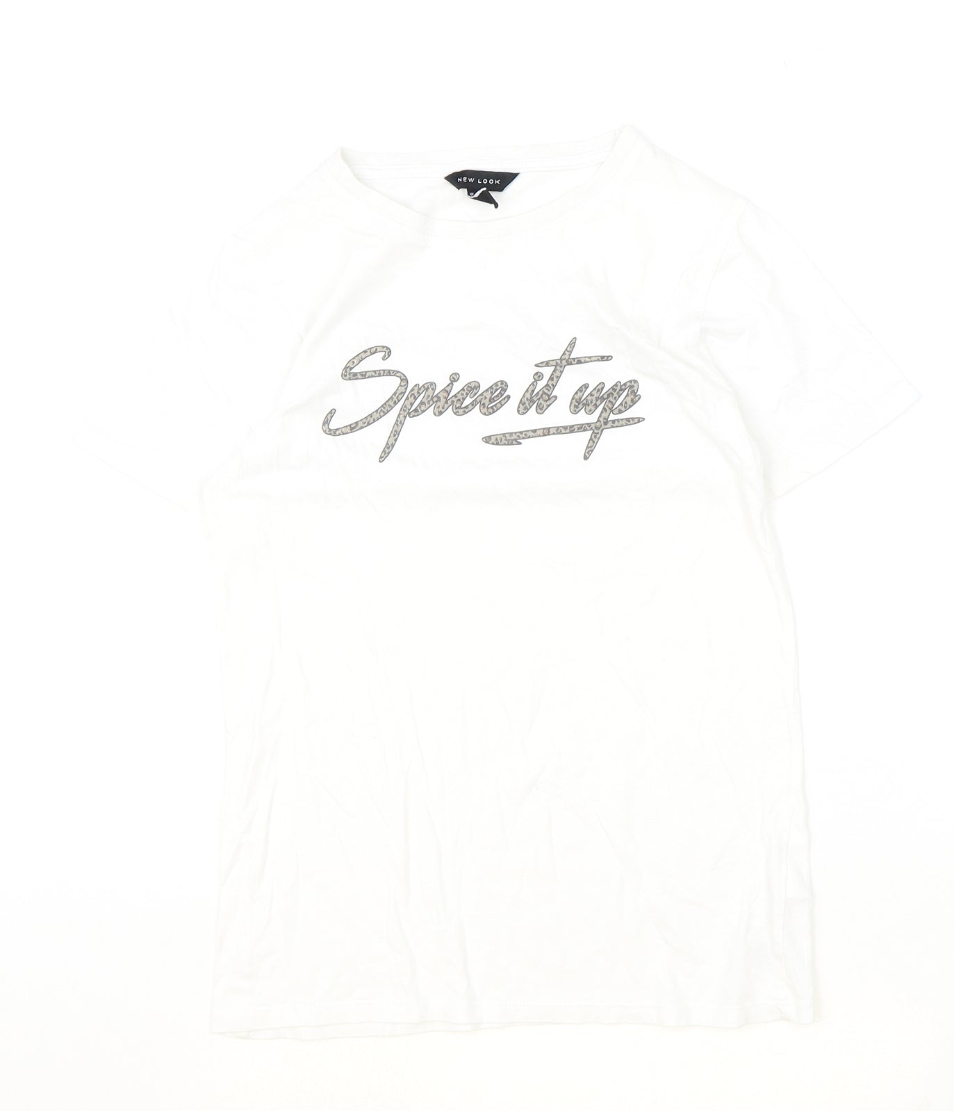 New Look Womens Ivory 100% Cotton Basic T-Shirt Size 8 Scoop Neck - Spice It Up