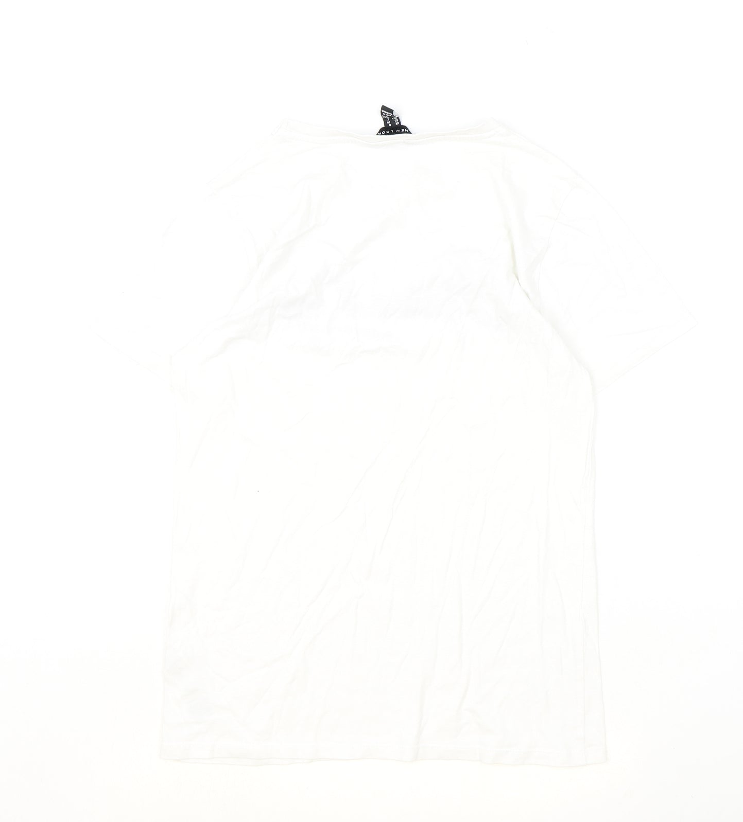 New Look Womens Ivory 100% Cotton Basic T-Shirt Size 8 Scoop Neck - Spice It Up