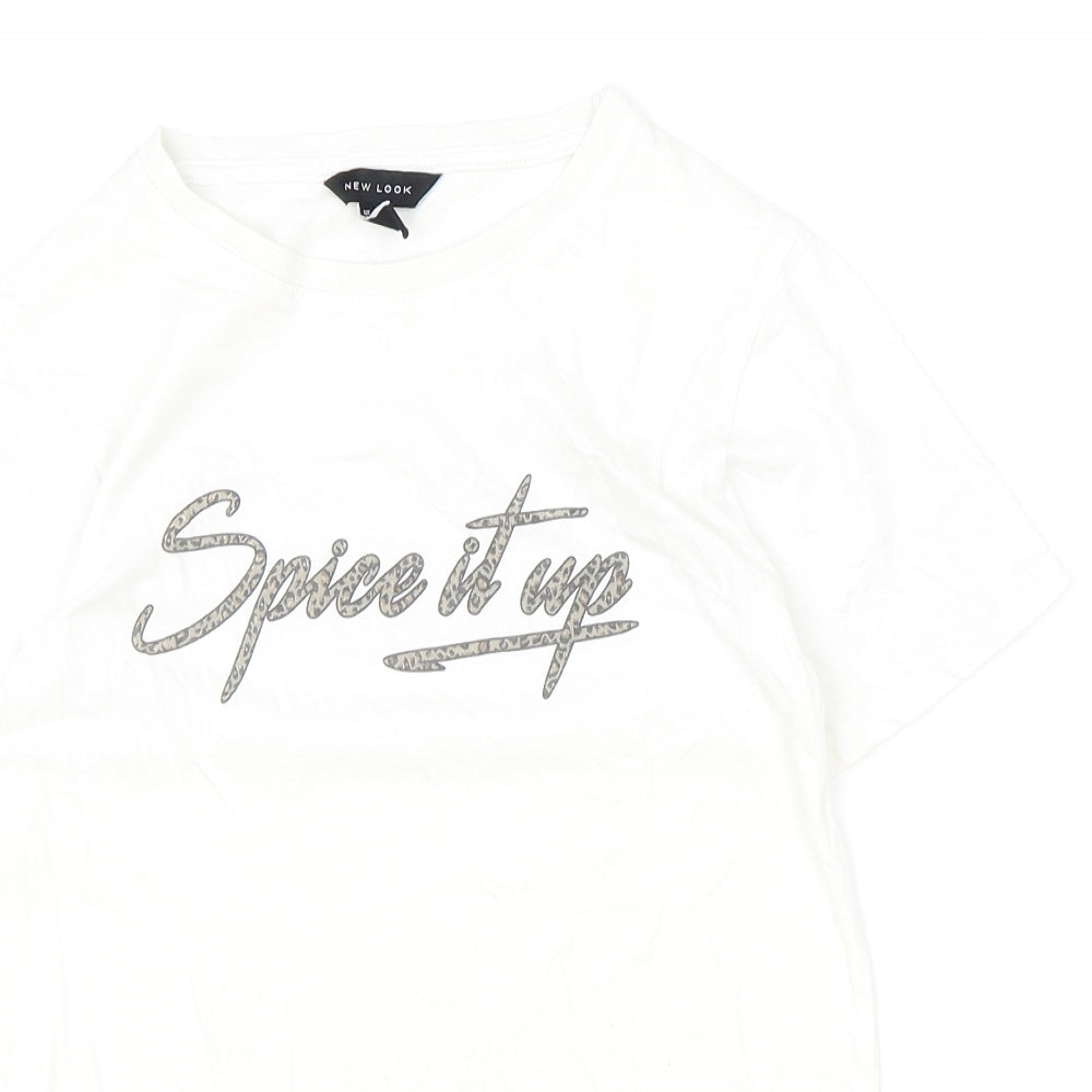New Look Womens Ivory 100% Cotton Basic T-Shirt Size 8 Scoop Neck - Spice It Up