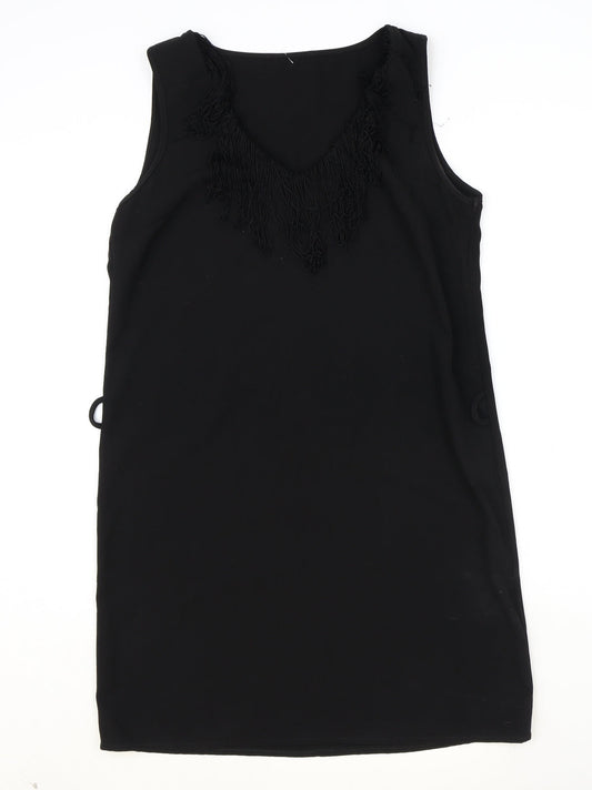 Preworn Womens Black Polyester Shift Size 14 V-Neck Pullover