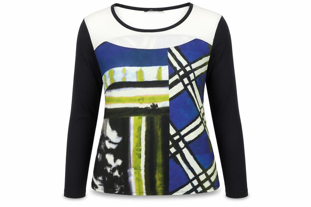 Peruggi Womens Multicoloured Geometric Polyester Basic Blouse Size 10 Boat Neck