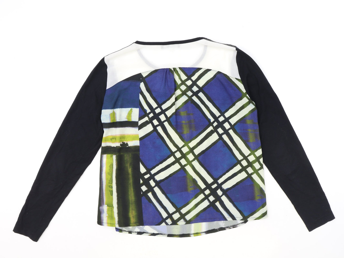 Peruggi Womens Multicoloured Geometric Polyester Basic Blouse Size 10 Boat Neck