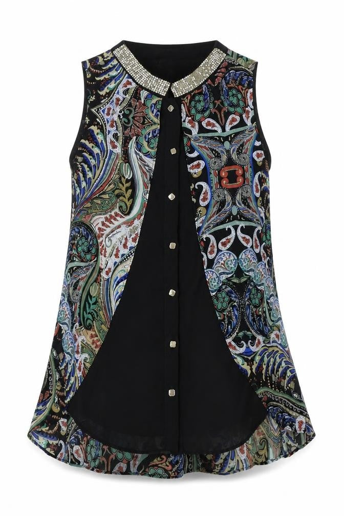 Deliah Womens Multicoloured Geometric Polyester Tunic Tank Size M Scoop Neck