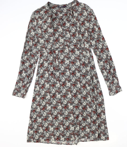 Marks and Spencer Womens Black Geometric Viscose A-Line Size 10 V-Neck Zip