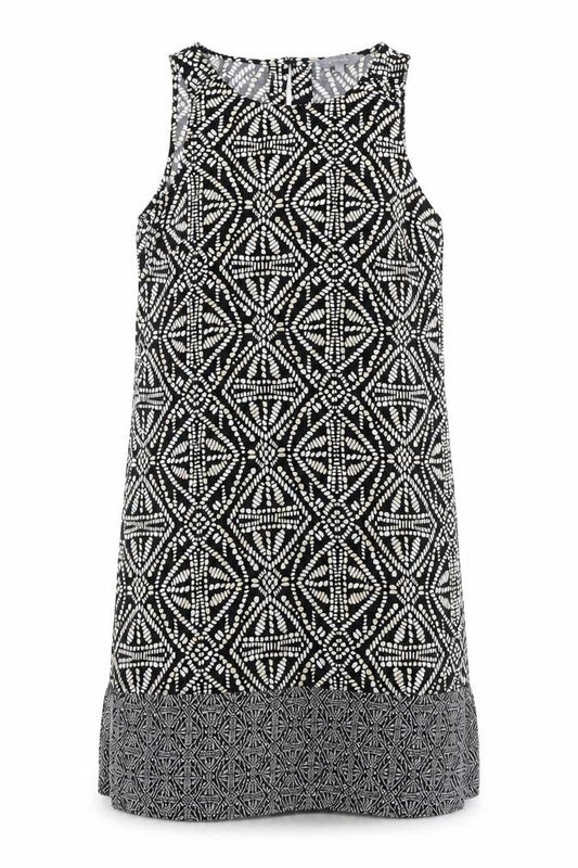 Principles Womens Black Geometric Viscose Tank Dress Size 12 Round Neck Button