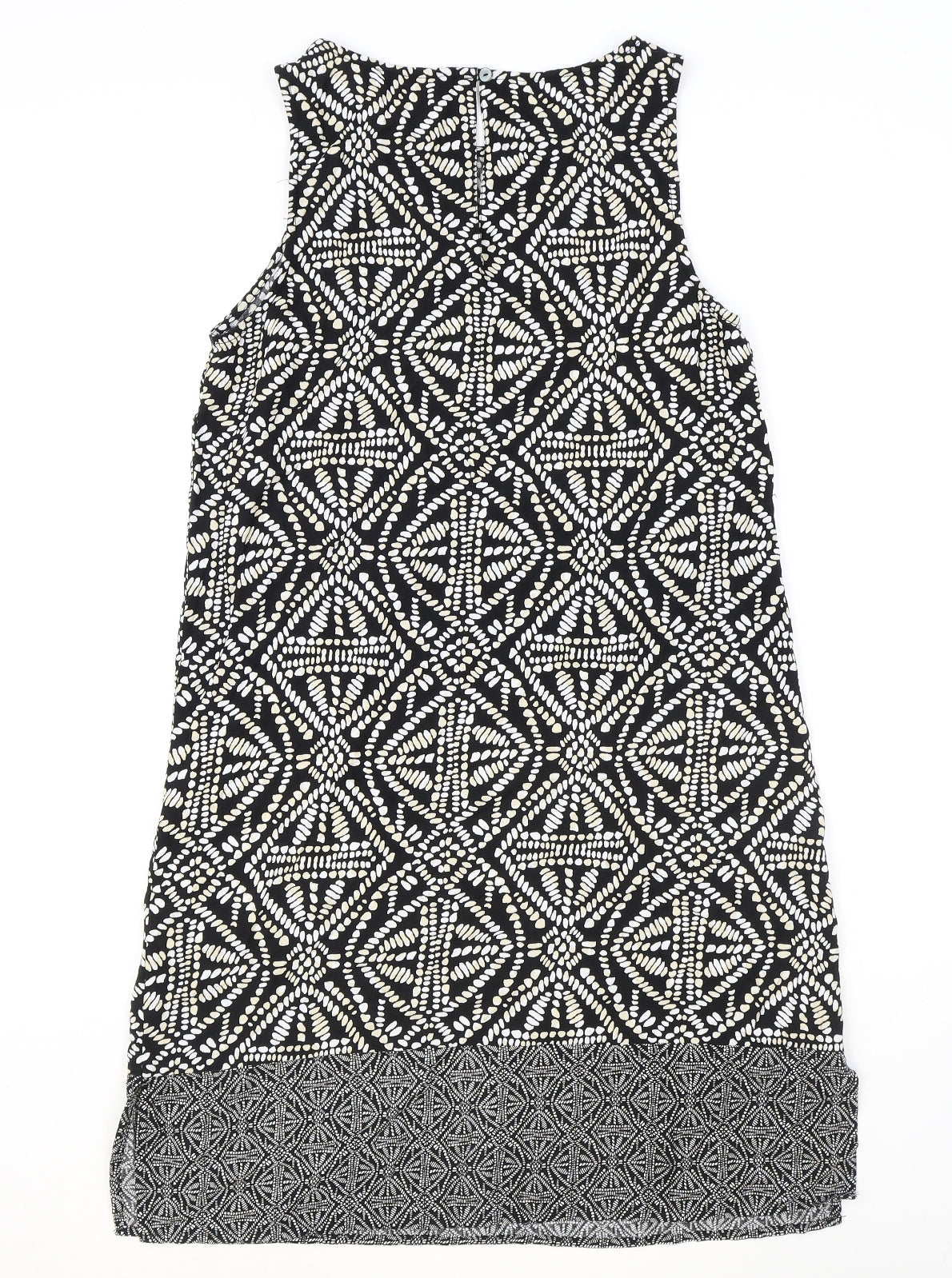 Principles Womens Black Geometric Viscose Tank Dress Size 12 Round Neck Button
