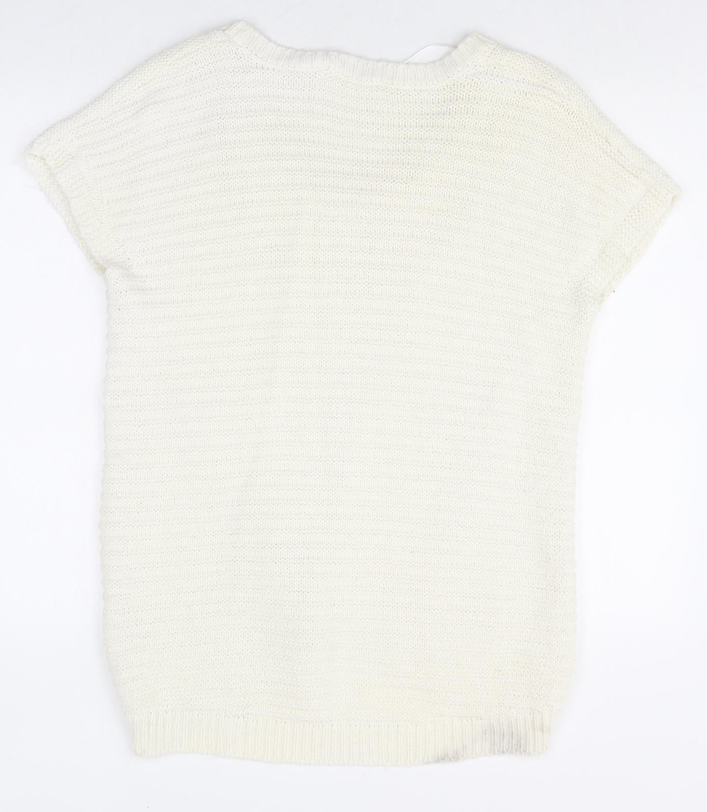 Oasis Womens White Boat Neck Acrylic Pullover Jumper Size M